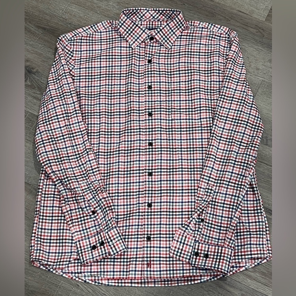 EUC Johnnie-O Gingham Plaid Small Check Hangin’ Out Stretch Performance Shirt